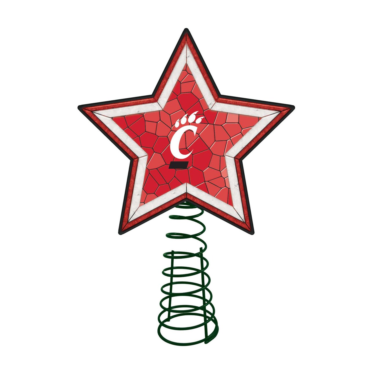 The Memory Company 10" Lighted Red and White Star NCAA Cincinnati Bearcats Mosaic Christmas Tree Topper